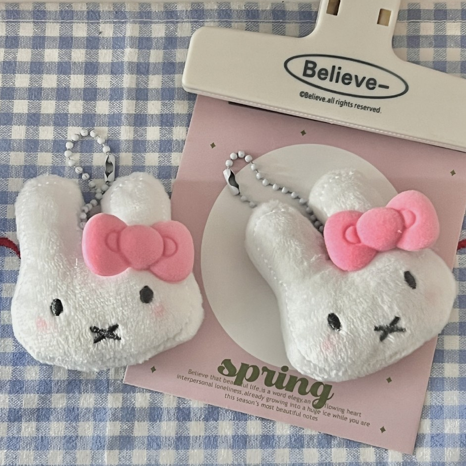Cute Bowknot Miffy Rabbit Plush Keychain Pendant Cartoon Doll Toy