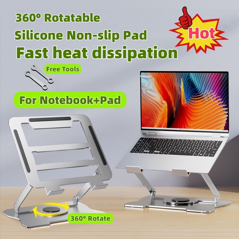 Enlarge 360° Rotate Notebook Stand Metal Foldable Laptop support ...