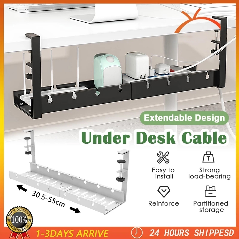 Extendable Under Desk Cable Management Wire Organizer Tray Table Pc ...