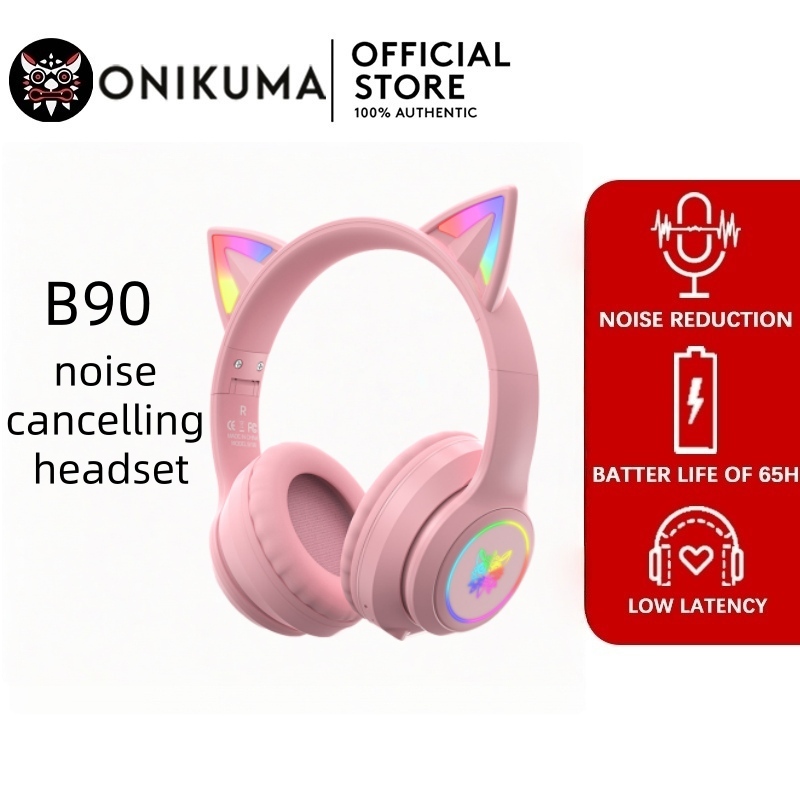 ONIKUMA B90 Wireless Bluetooth Cute Pink Cat Ear Gaming Headset