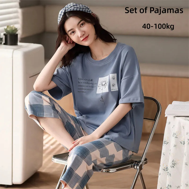 Pajamas for Women - Summer Short Sleeve Loose Fit Up to 100kg pajamas ...