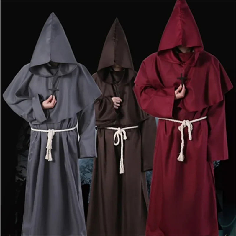 New Kids Adult Medieval Hooded Robe Monk Priest Robe Boy Halloween ...