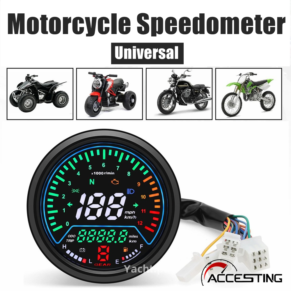 Universal Motorcycle Speedometer with Tachometer, 12000 RPM, KM/H, MPH ...