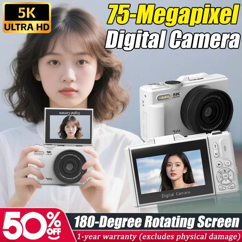 VELATEMOR 5K Digitale Camera 75MP - 5K Ultra HD Videocamera Met 18x Zoom En WiFi