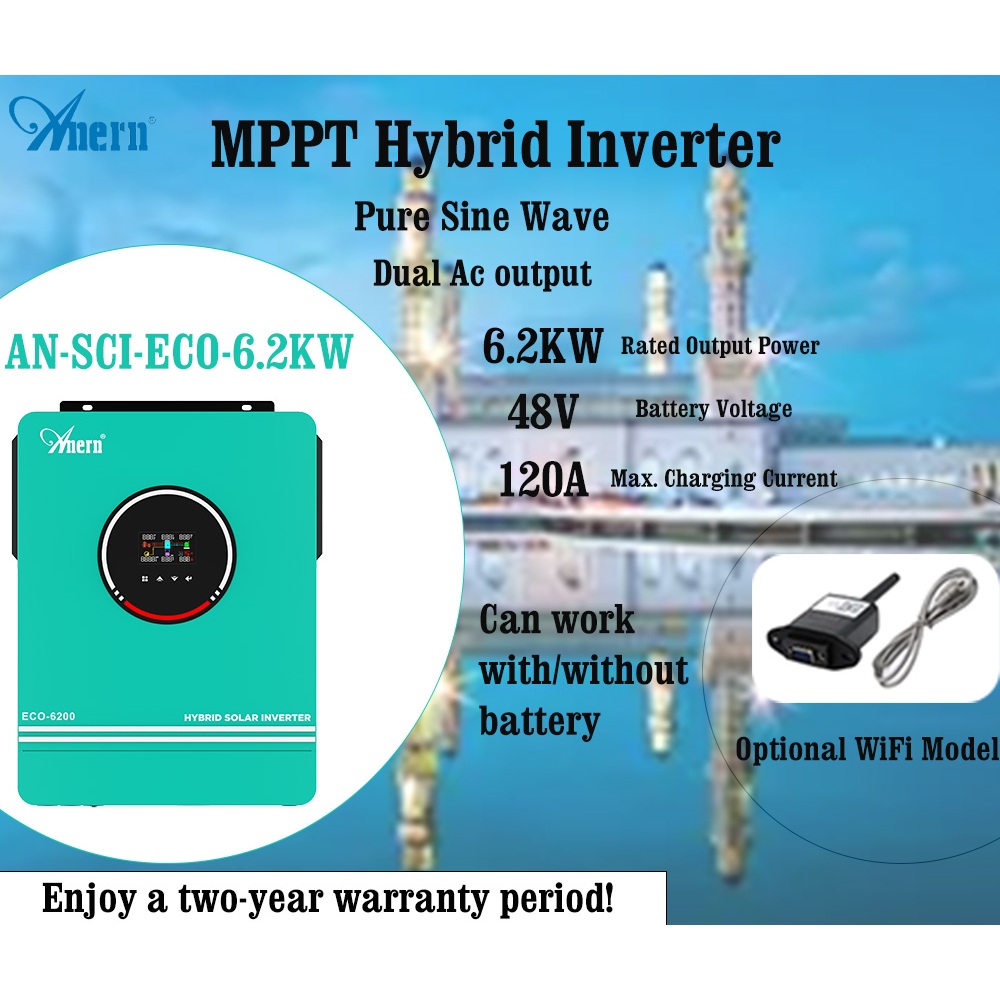 Anern 6.2KW Off-Grid Hybrid Solar Inverter Built-in MPPT Solar Charge ...