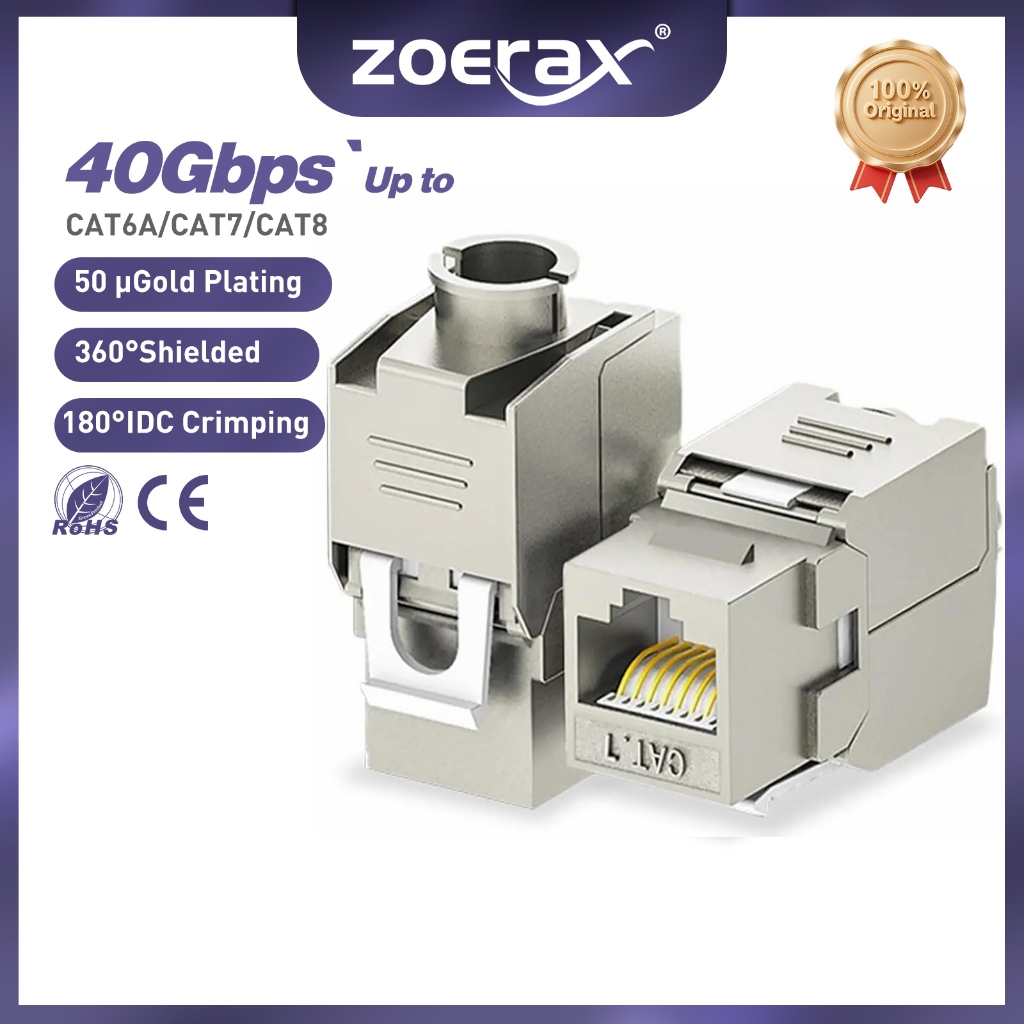 ZoeRax RJ45 Cat6A Keystone Jack Toolless Shielded Metal Module Easy ...