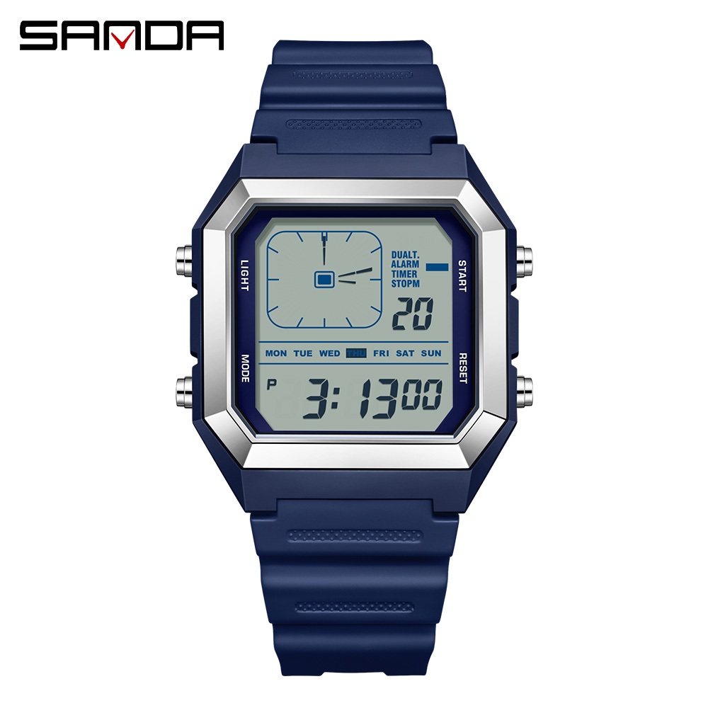 SANDA 6307 Modern Retro Digital Men's Watch Dual Time Display ...