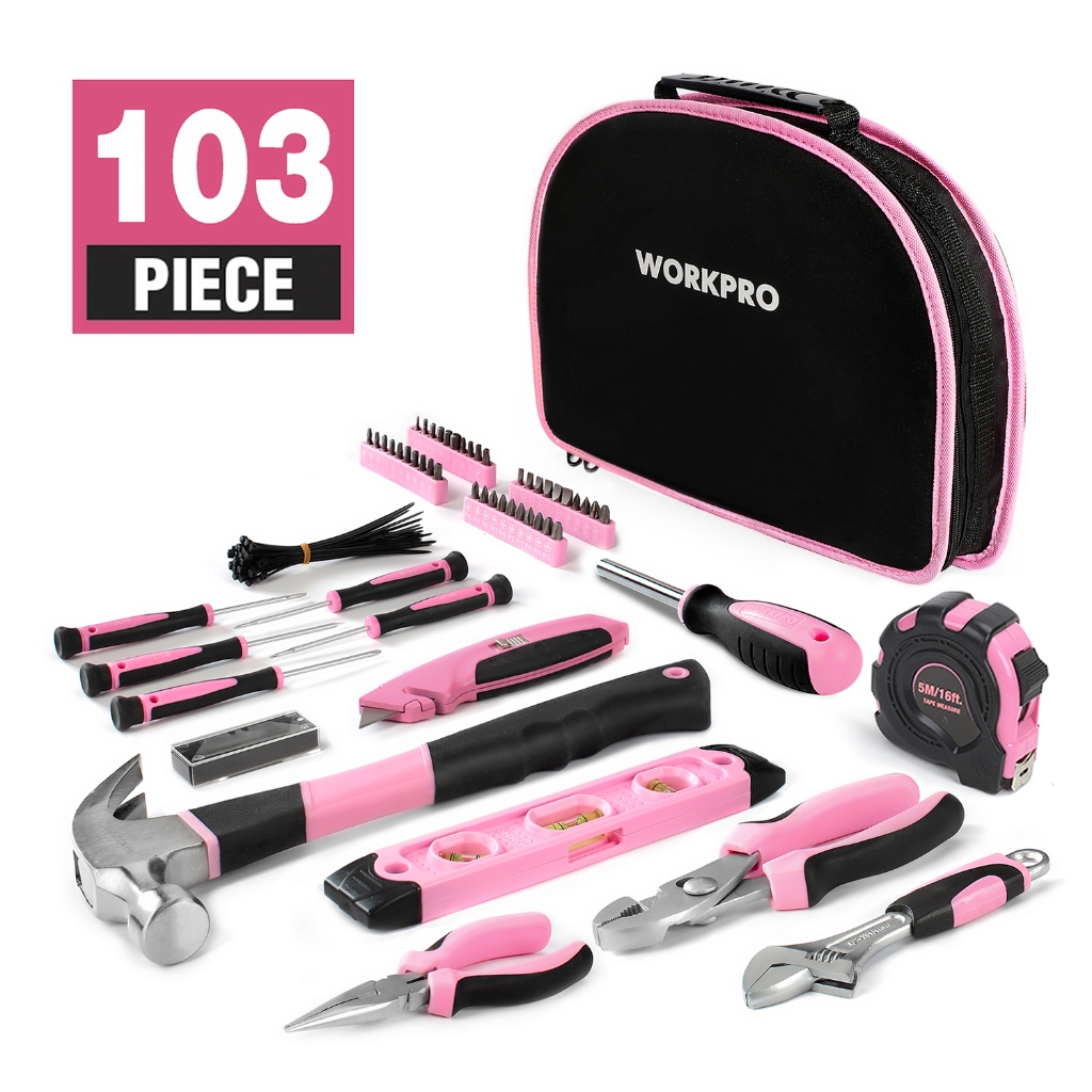 WORKPRO 103PC Pink Tool Set Household Tool Kit for DIY Home Maintenance ...