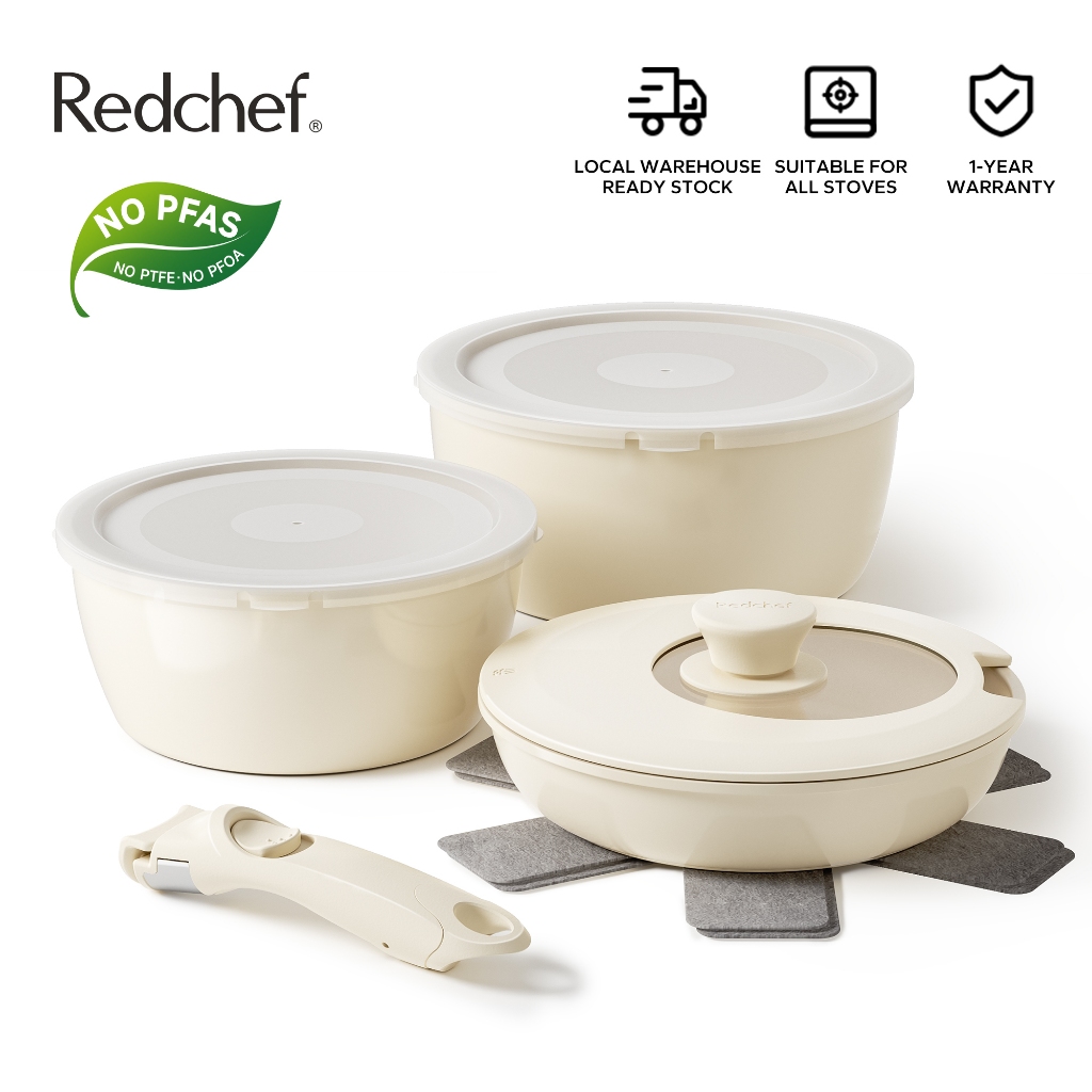 Redchef Nonstick Ceramic Rock Cookware 9Pcs Set Handle Removable Frying ...