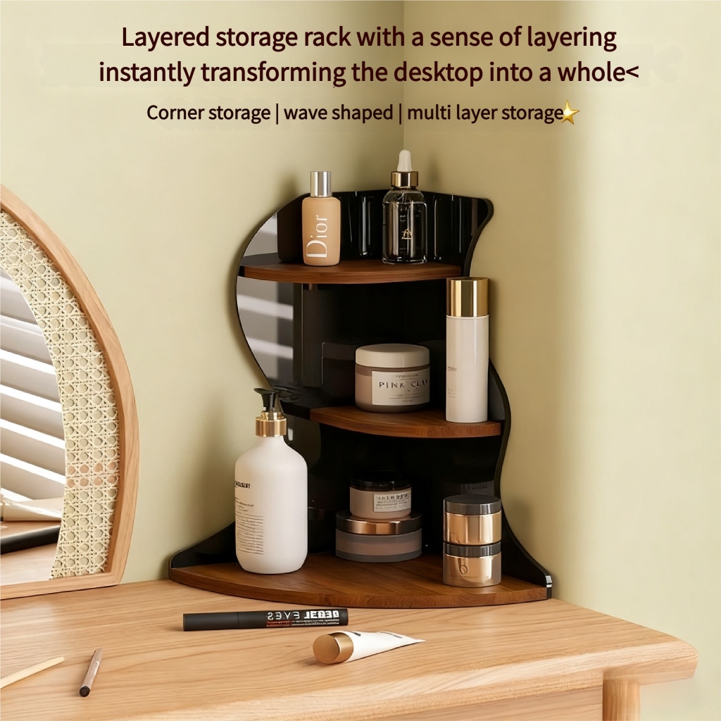 Wooden Cosmetic Storage Box | Wave-Shaped Corner Rack Dressing Table ...