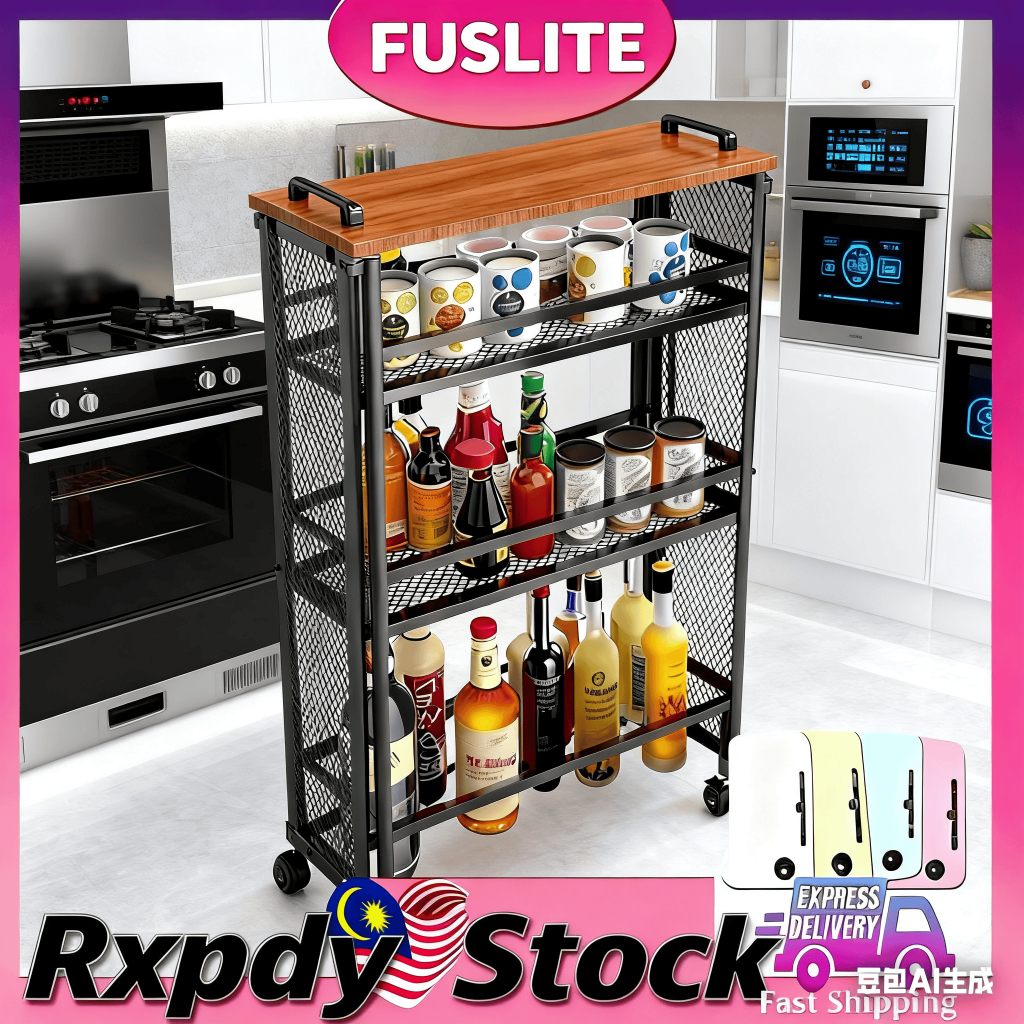 3 Tier Rolling Storage Rack, Multi-functional Kitchen Cart, Metal ...