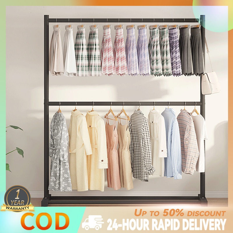 Double Pole Clothes Hanging Rack Steel Structure Hanging Organizer ...