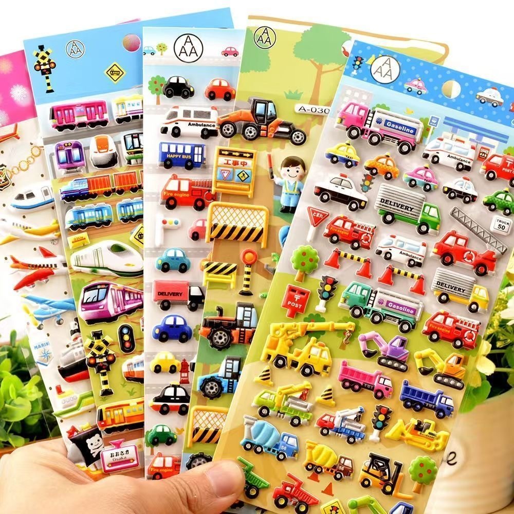 Reusable Vehicle Bubble Stickers for Kids - Taxi bus train Police Car ...