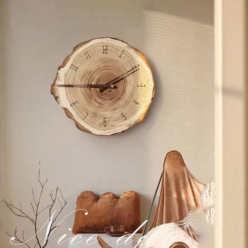 Silent wall clock with annual rings, Nordic style, suitable for living ...