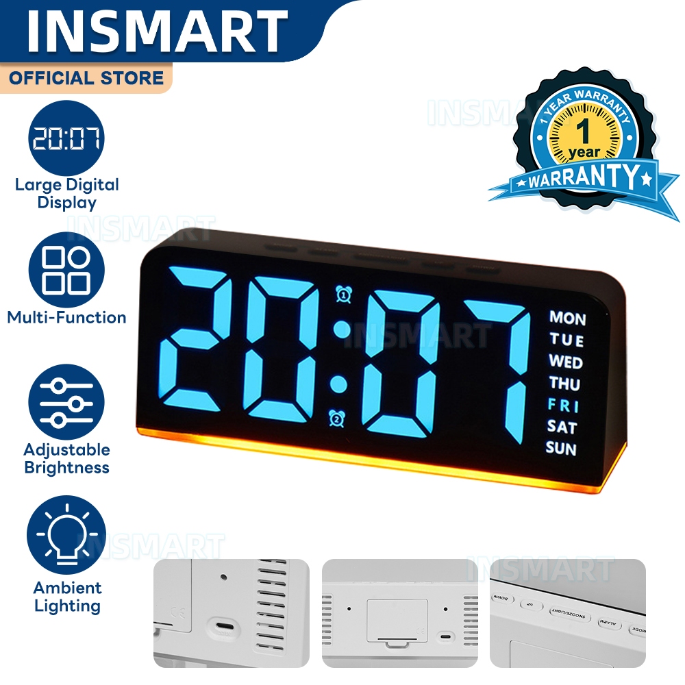 INSMART Multi-function Digital Alarm Clock LED Large Digital Display ...
