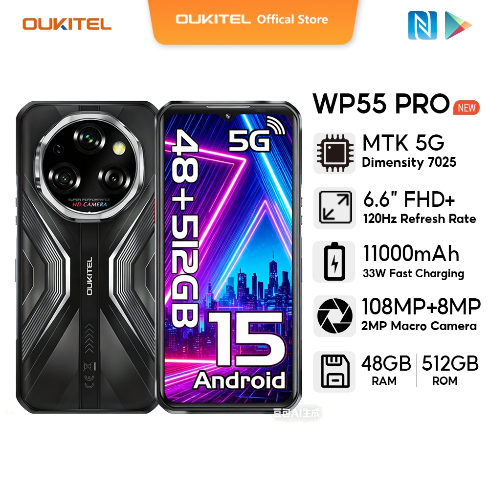[LOCAL STOCK] OUKITEL WP55 PRO 5G 48GB+512GB 11000mAh Mobies 33W Fast ...