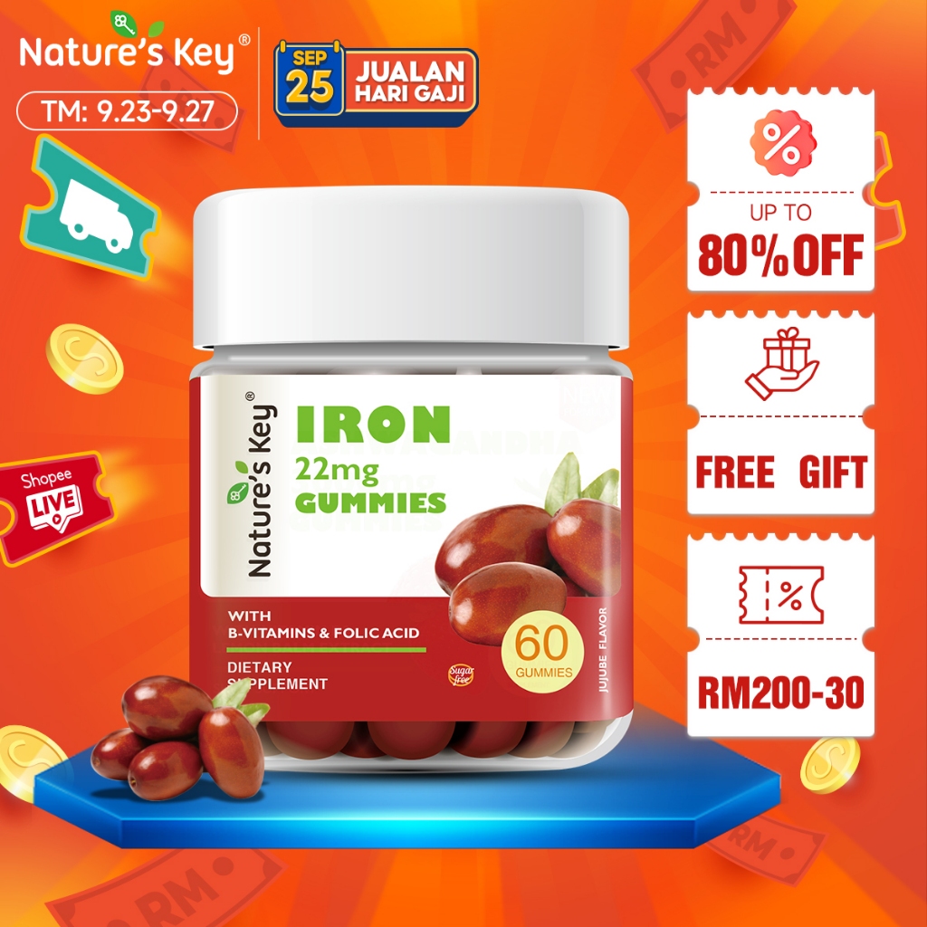 Nature's Key Iron Rich Gummies Sugar Free Healthy Blood & Energy ...