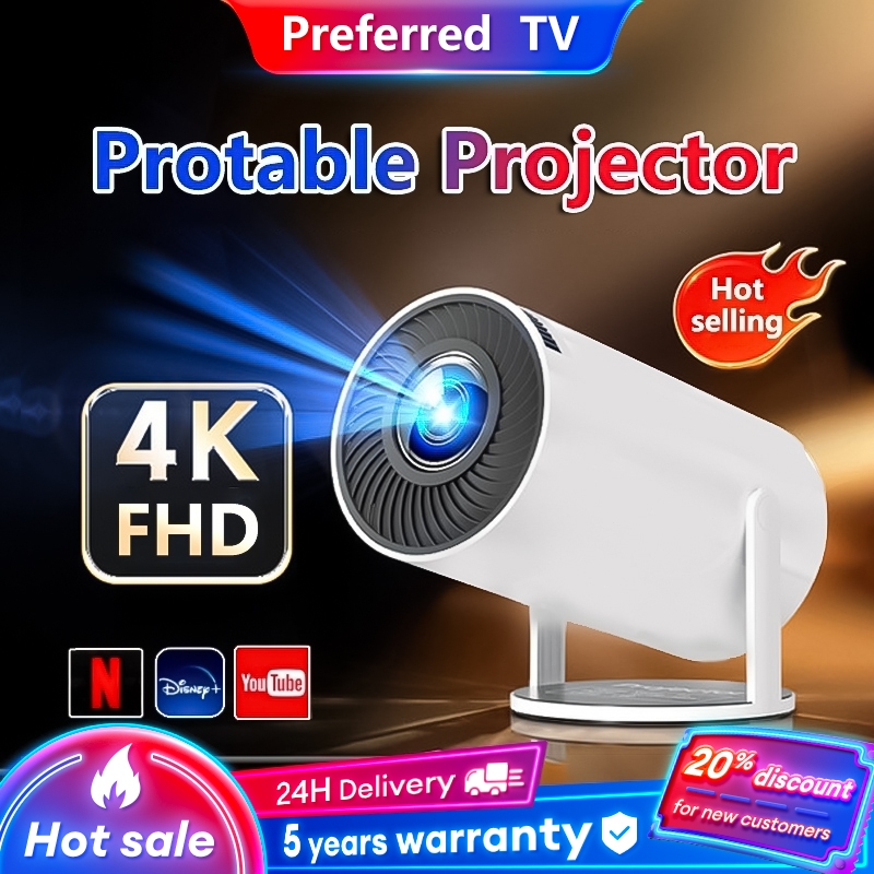 Smart Projector Android 12.0 TV OS 4K HD Portable Bluetooth 4.0 Mini ...