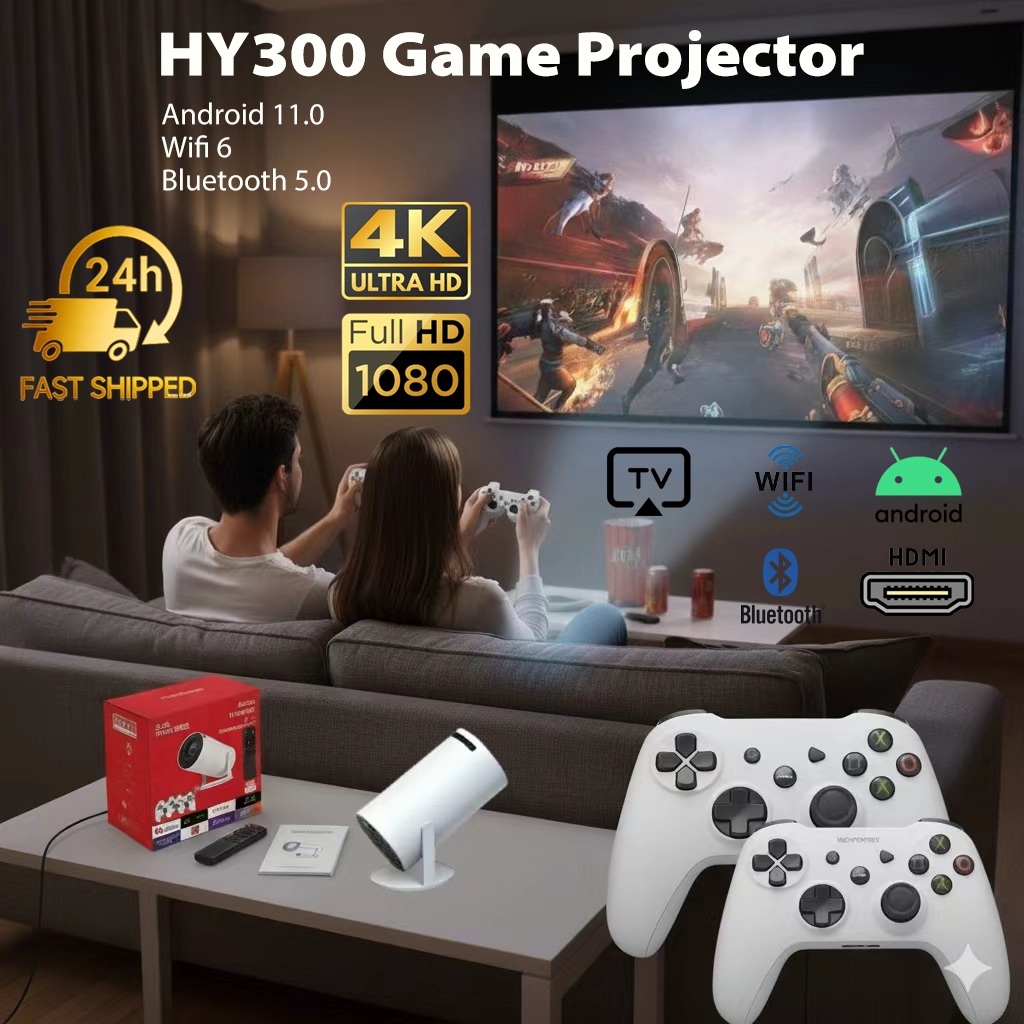 HY300 Pro Mini Gaming Projector Portable Home Projector Phone Projector ...