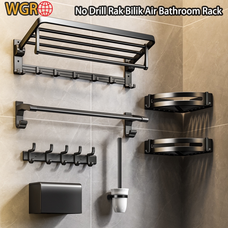 WGro No Drill Rak Bilik Air Bathroom Rack Towel Rack Toilet Storage ...