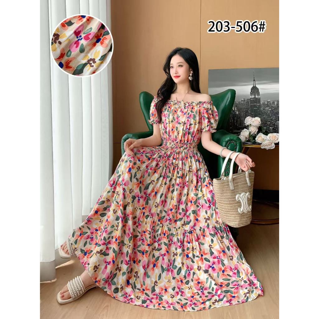 THHONE Maxi Long Dress Women Summer Indian Women Clothes Bohemian Cotton  Linen Floral Beach Korean Style Casual Vintage Off Shoulder A-line Ladies  Dresses