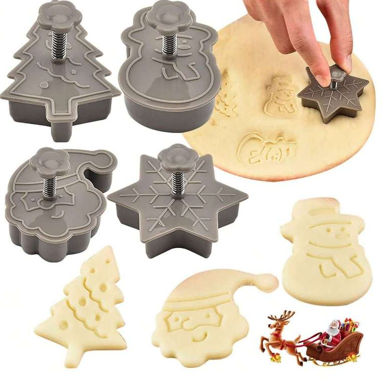 Christmas Theme Cookie Baking Tools - 4-Set 3D Cookie Cutter Set, PP ...
