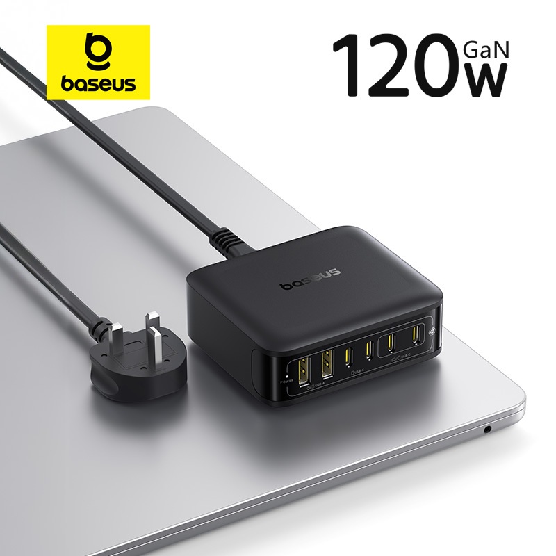 Baseus EnerFill FH21 120W 4C+2U Desktop Charging Station Fast Charger GaN Charger for 6 Device at Once 6 Safety Protection