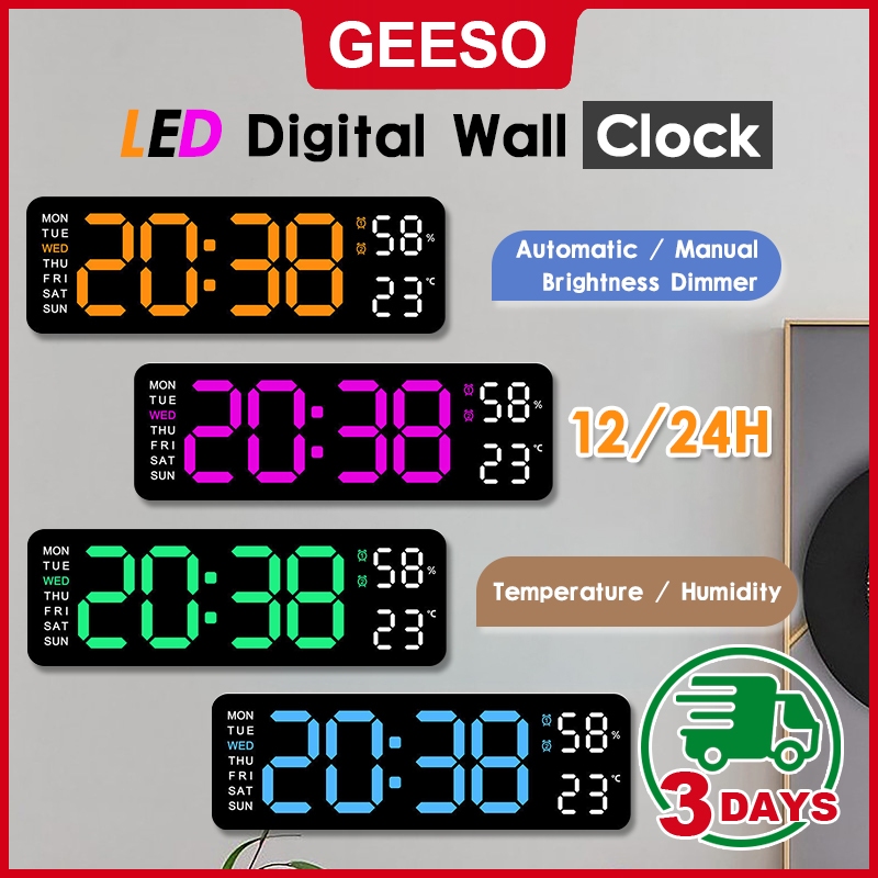 GEESO LED Digital Wall Clock Large Display Alarm Clock for Living Room ...