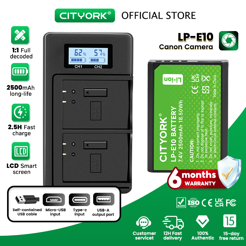 Kit 2 Batterie LP-E10 + Caricabatterie USB Per Canon EOS 1100D E 1200D