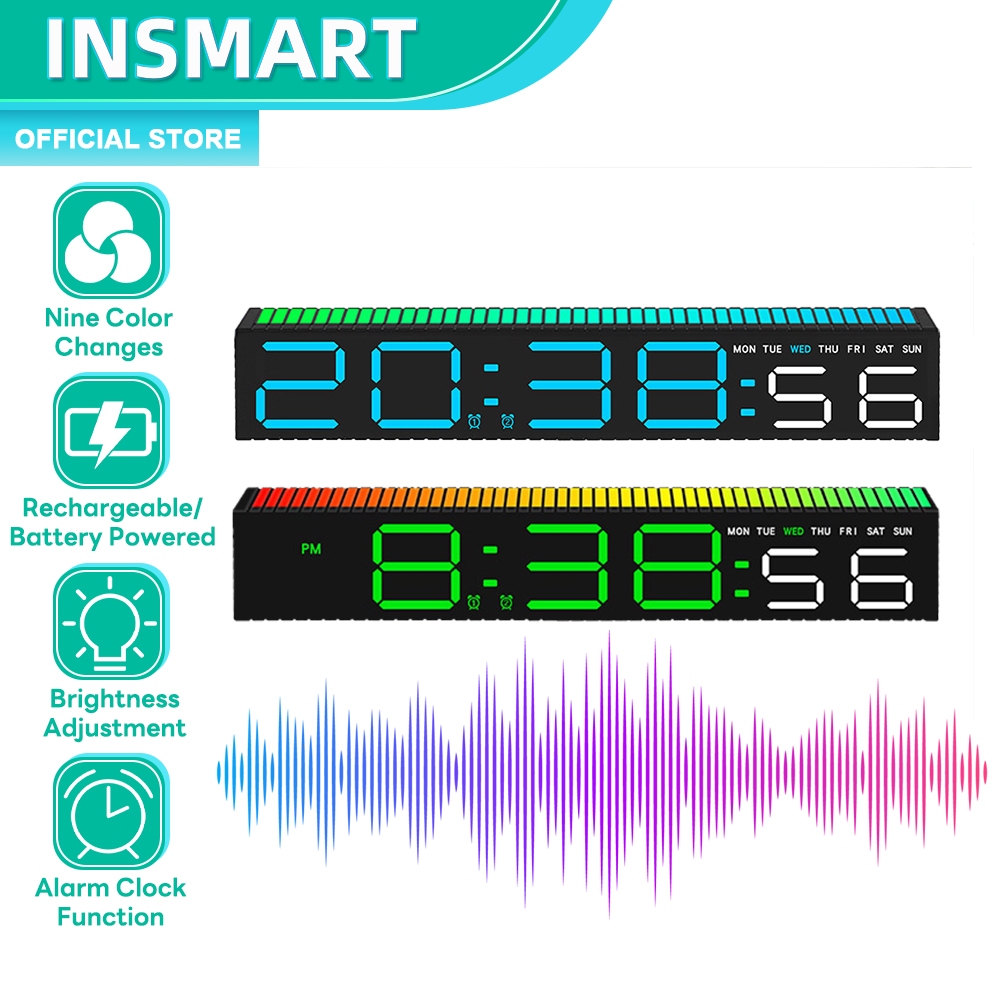 LED Alarm Clock with Rhythm Light Bar Colorful Table Clock with 3 ...