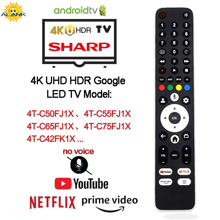 ALANK SHARP 4K UHD HDR Google LED TV Remote Control SH-V10 Suitable For ...