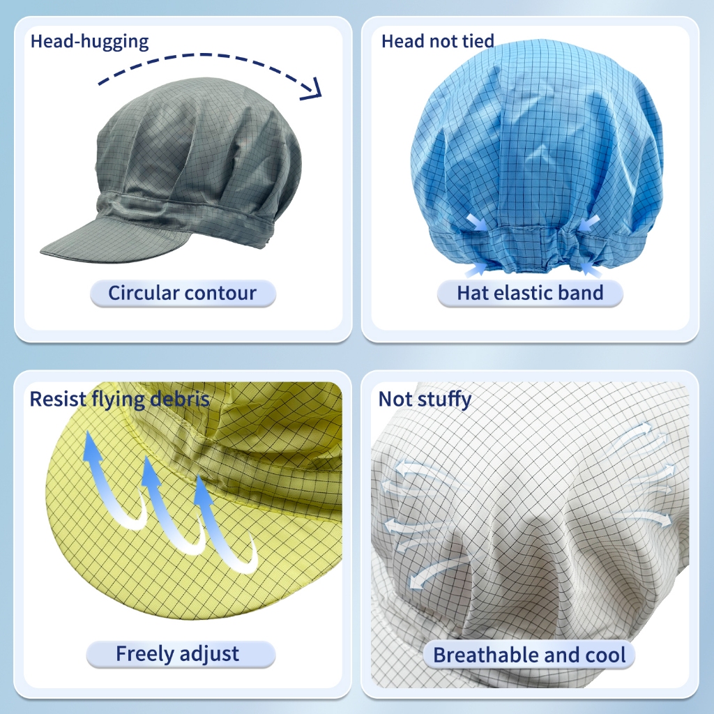 5-Pack ESD Anti-Static Sun Caps With Hard Brim – Static-Safe Baseball Hats For Cleanroom & Electronics Work