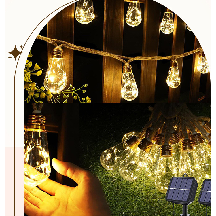 Solar Hemp Rope Ball Bulb String Lights led Retro Lights Outdoor ...