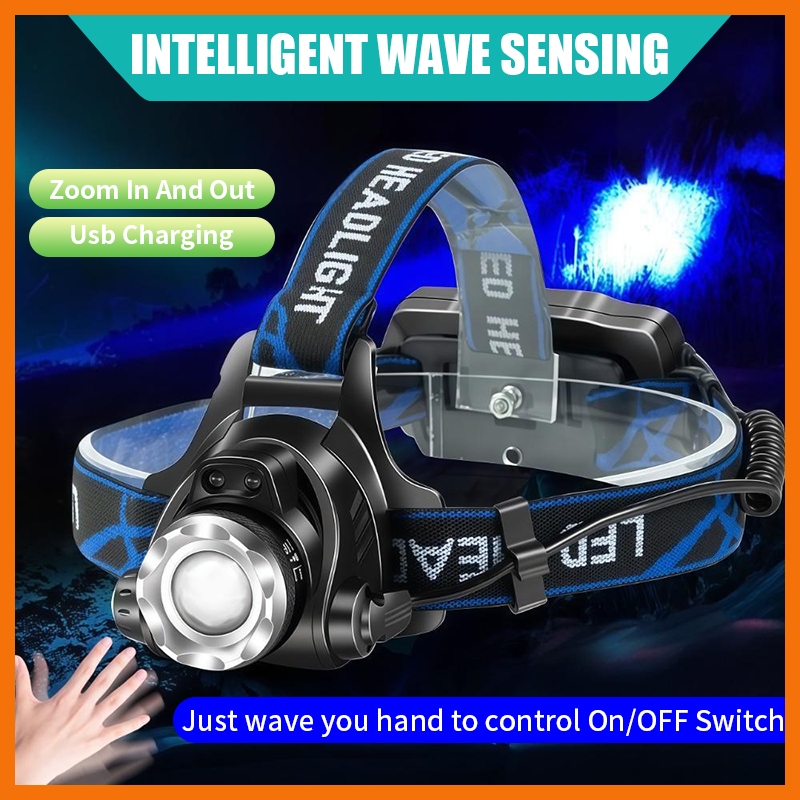 Led Head Lamp 1500LM Safety Headlight Torch Induction Switch Zoomable 3 ...