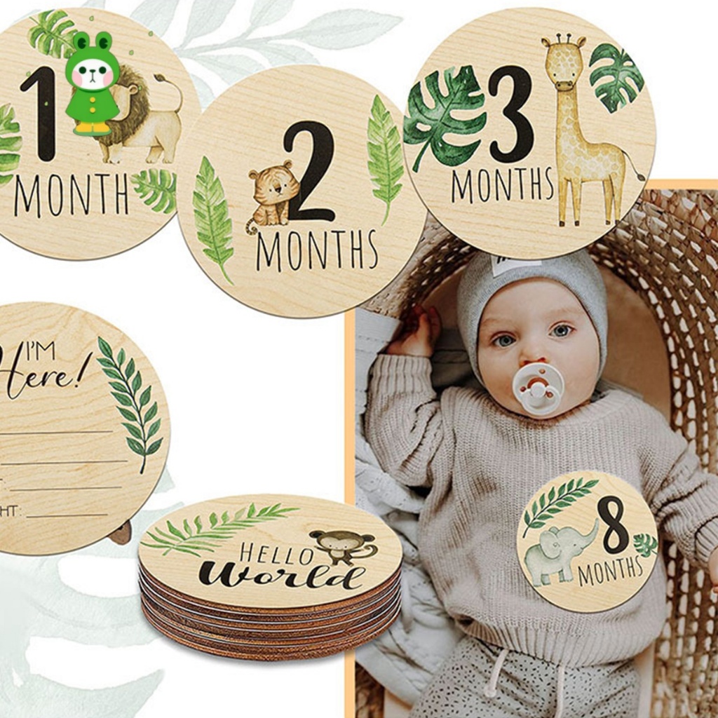 Baby Monthly Milestone Card Logo 7 Double sided Wooden Baby Monthly ...