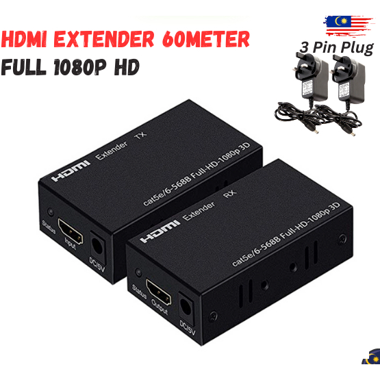 HDMI Extender 60 Meter Ethernet LAN Cat5E/6/7 Repeater HDMI Transmitter ...
