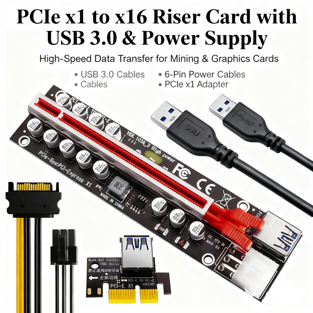 PCle x1 to PCIe x16 graphics card extension cable 6PIN power supply ...