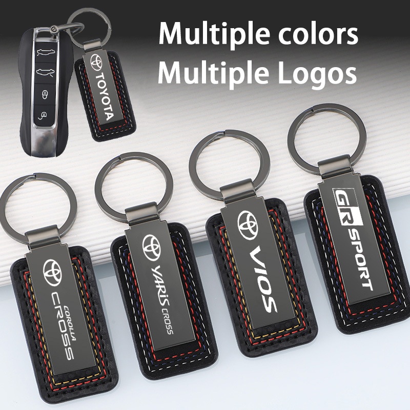 Toyota Car genuine leather carbon fiber patterned metal key pendant car ...