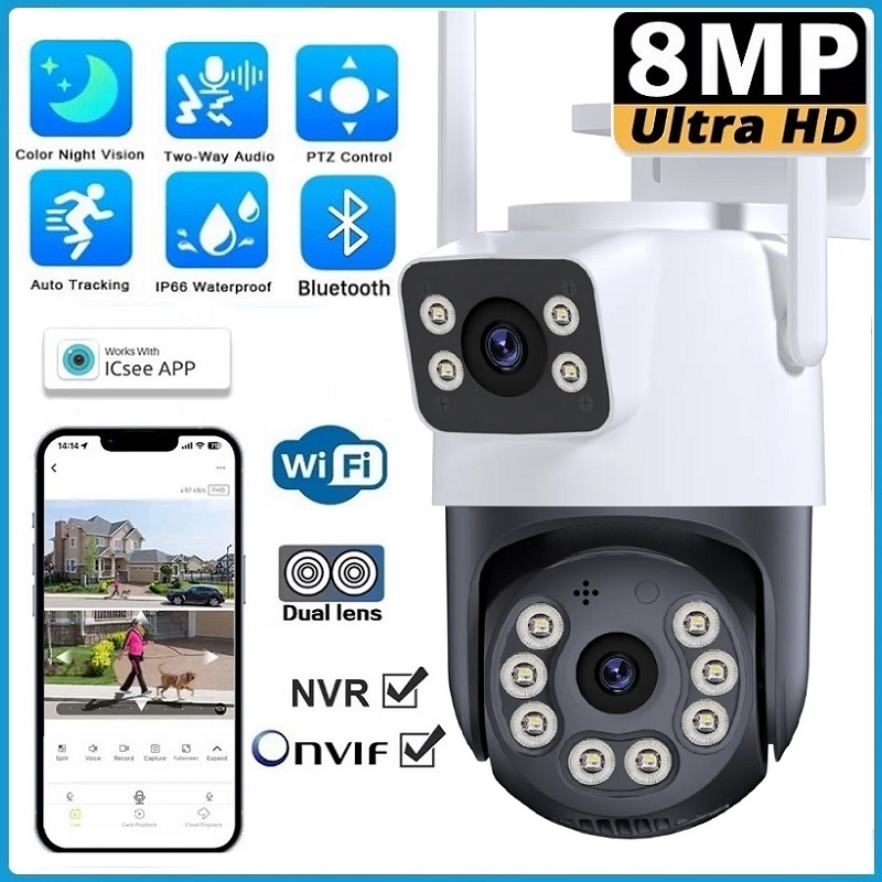8MP HD Wifi PTZ Camera Outdoor Dual Lens Dual Screen AI Auto Tracking ...
