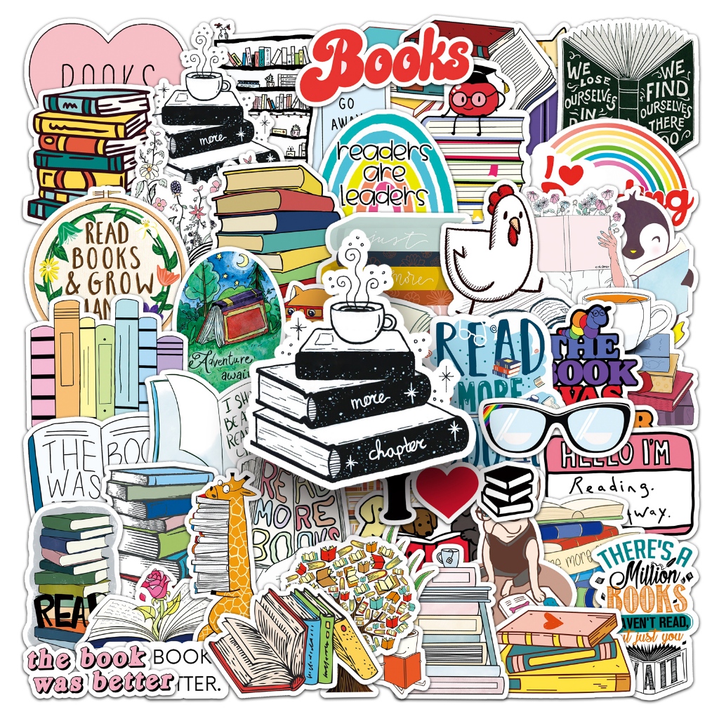 50Piece Funny Reading Books Stickers Waterproof For Phones Laptop ...