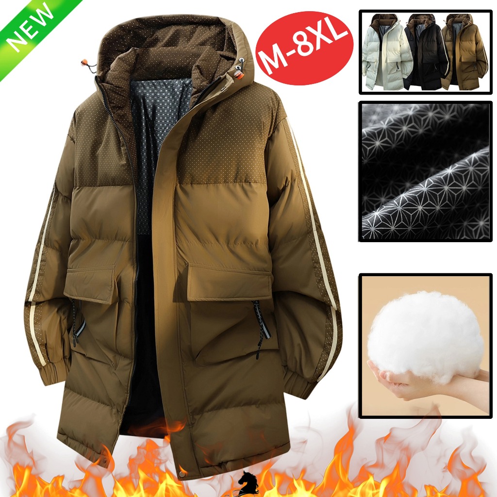 Winter Mid-length Padded Jacket Men's Thick Plus Size Down Padded Jacket Korean Style Loose Hooded Padded Jacket Men's Trend