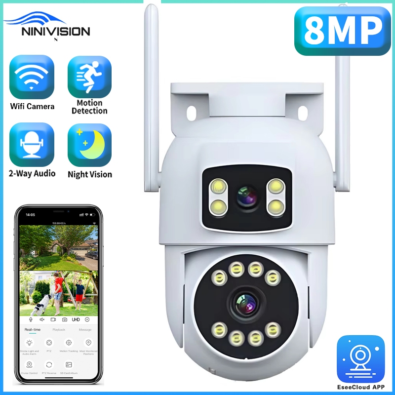 Smart Home 8MP Dual Lens WIFI Security Camera PTZ Color Night Vision ...
