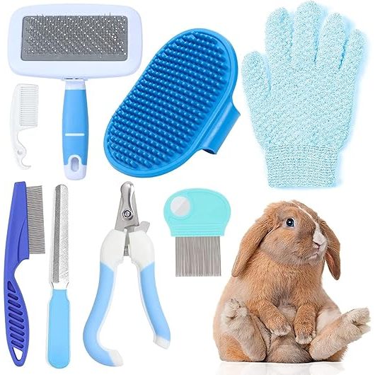 8PCS Rabbit care set with nail clippers and trimmer, pet hair remover ...