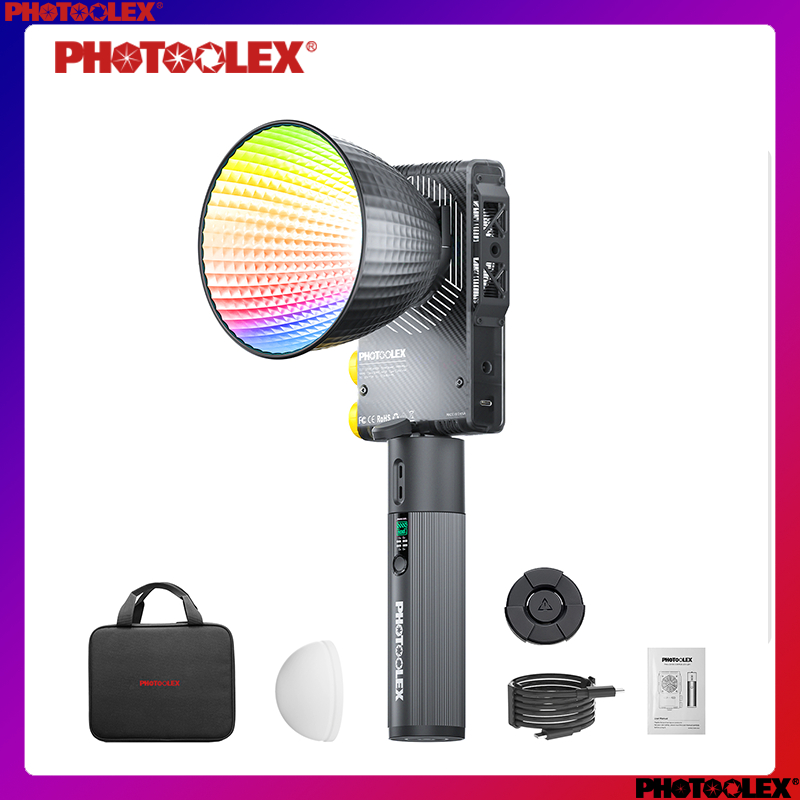 PHOTOOLEX Q100C 100W COB Video Light 72Wh Battery Grip, RGB Full Color ...