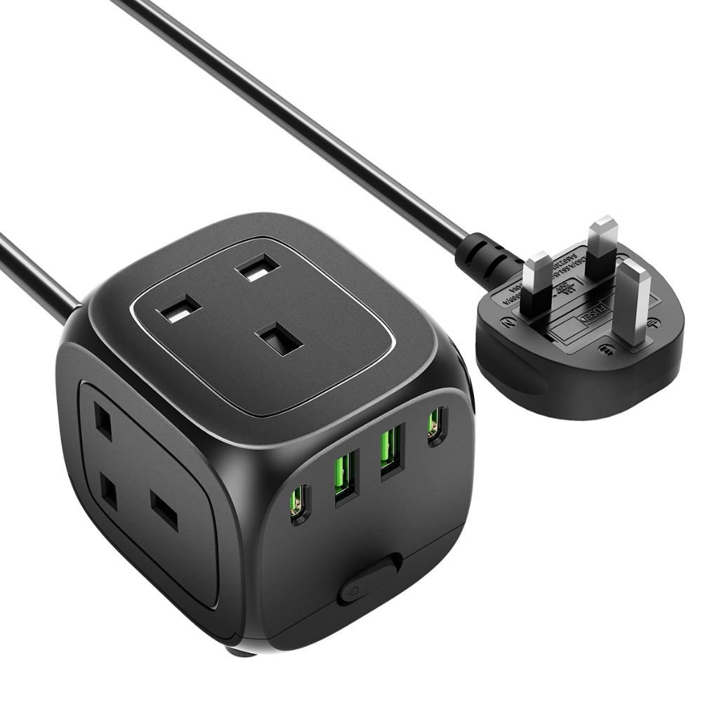 HULKER 10A 2500W UK Extension Lead with 4 USB Ports & Surge Protector ...