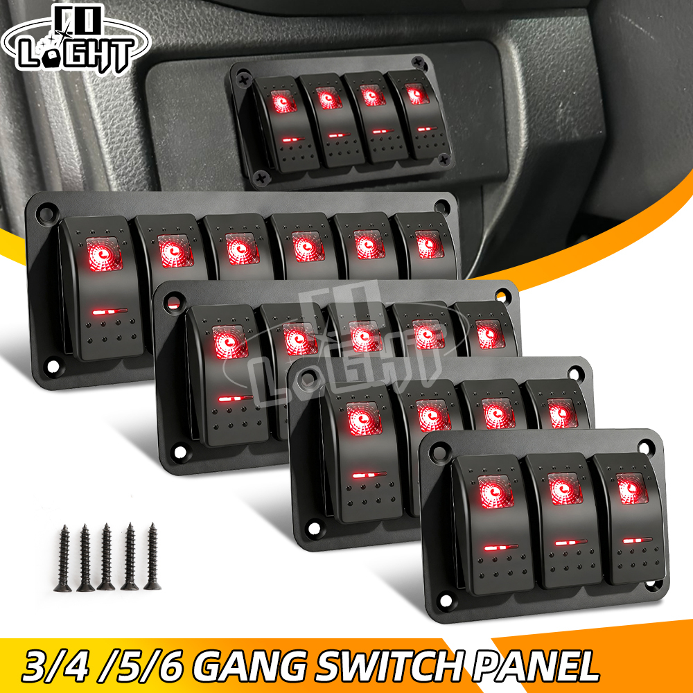 3/4/6Gang Rocker Switch Panel 5 Pin On Off Pre-Wired Rocker Switch ...