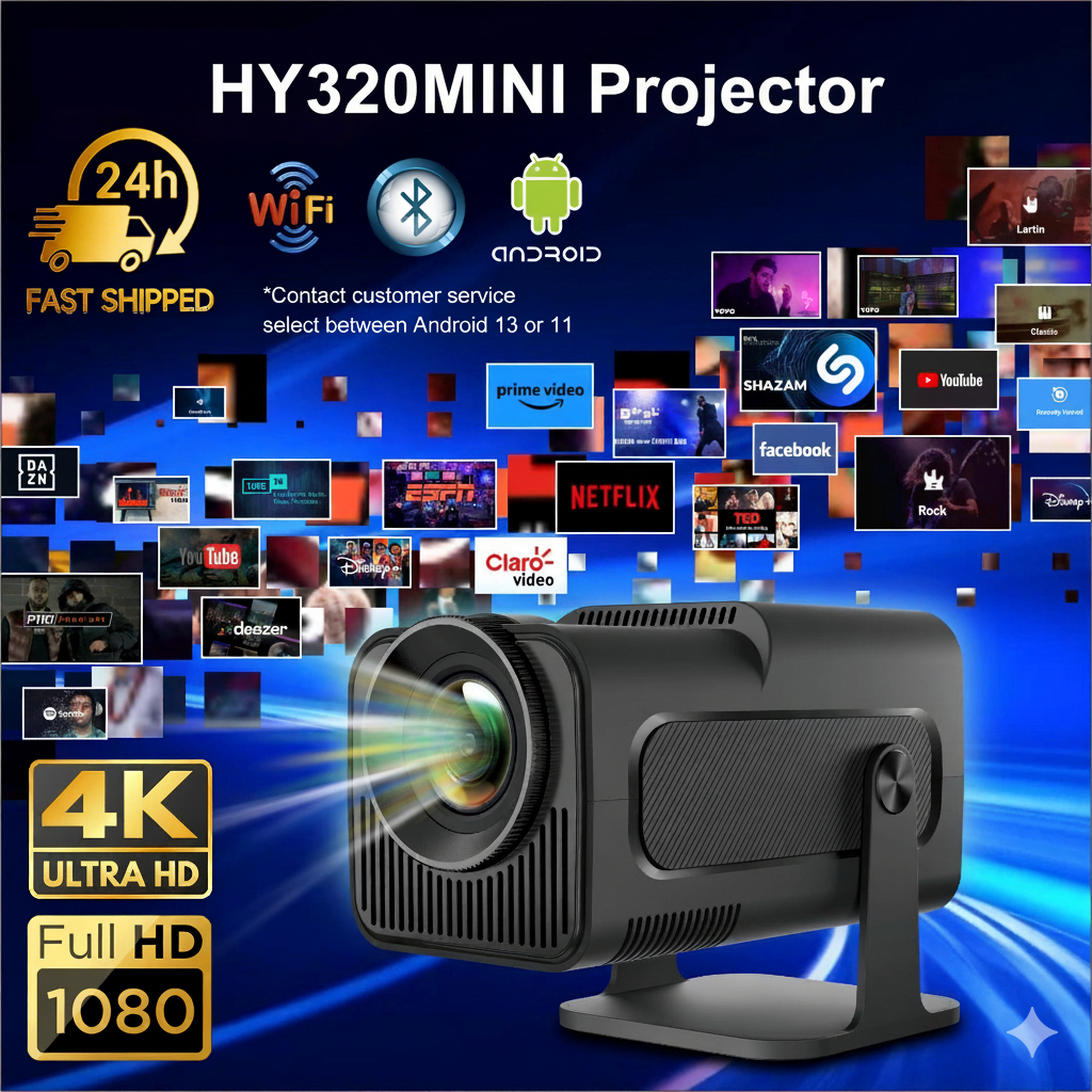 Projector HY320 Mini Android 11.0 4K WiFI Portable Projector for Mobile ...