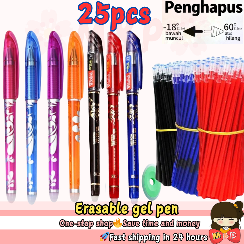 [Ready Stock]25pcs Erasable Gel Pen Set [3 Pens +20 Refills + 2 Eraser ...