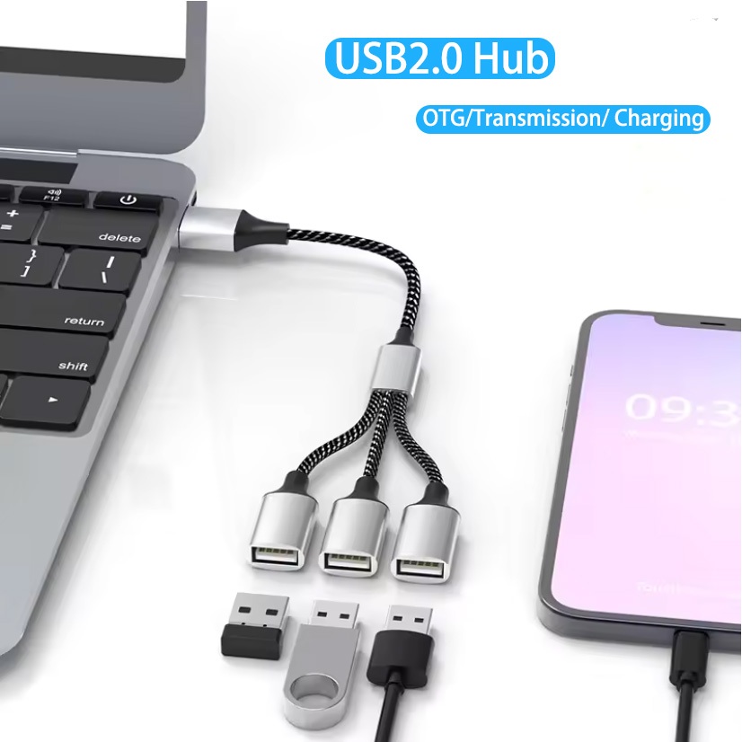 USB Cable Splitter HUB Extentions 2/3/4 Ports Phone Charger Power ...