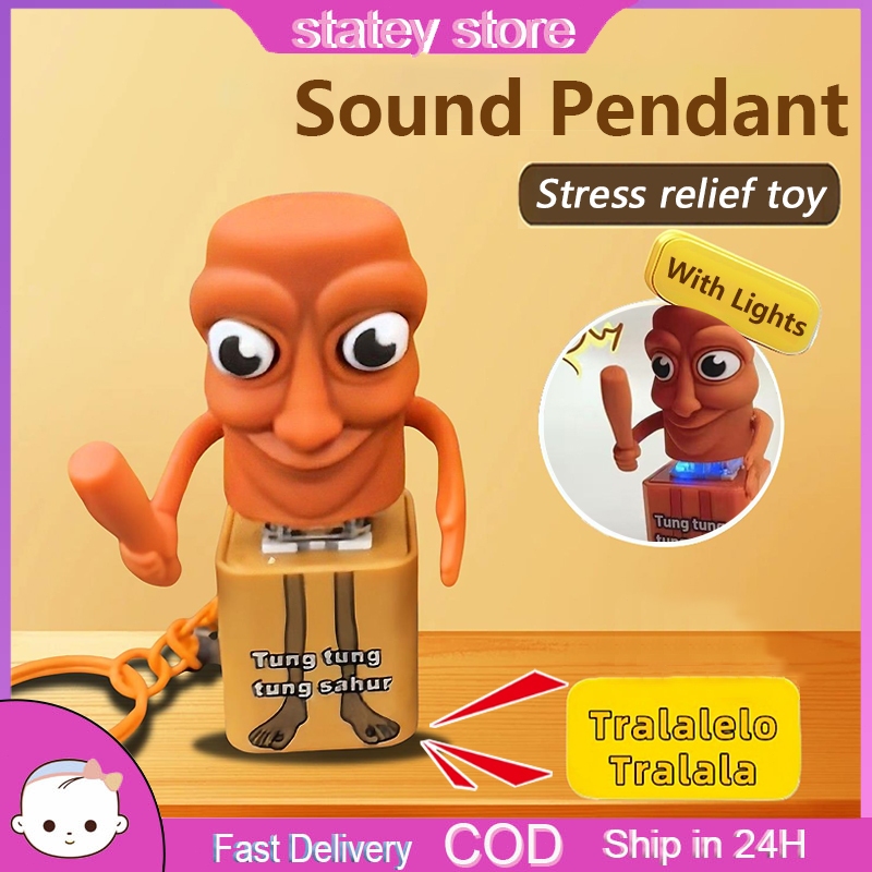 Funny Tung Tung Sahur Sound Pendant Wooden Stick Man Button Keychain ...